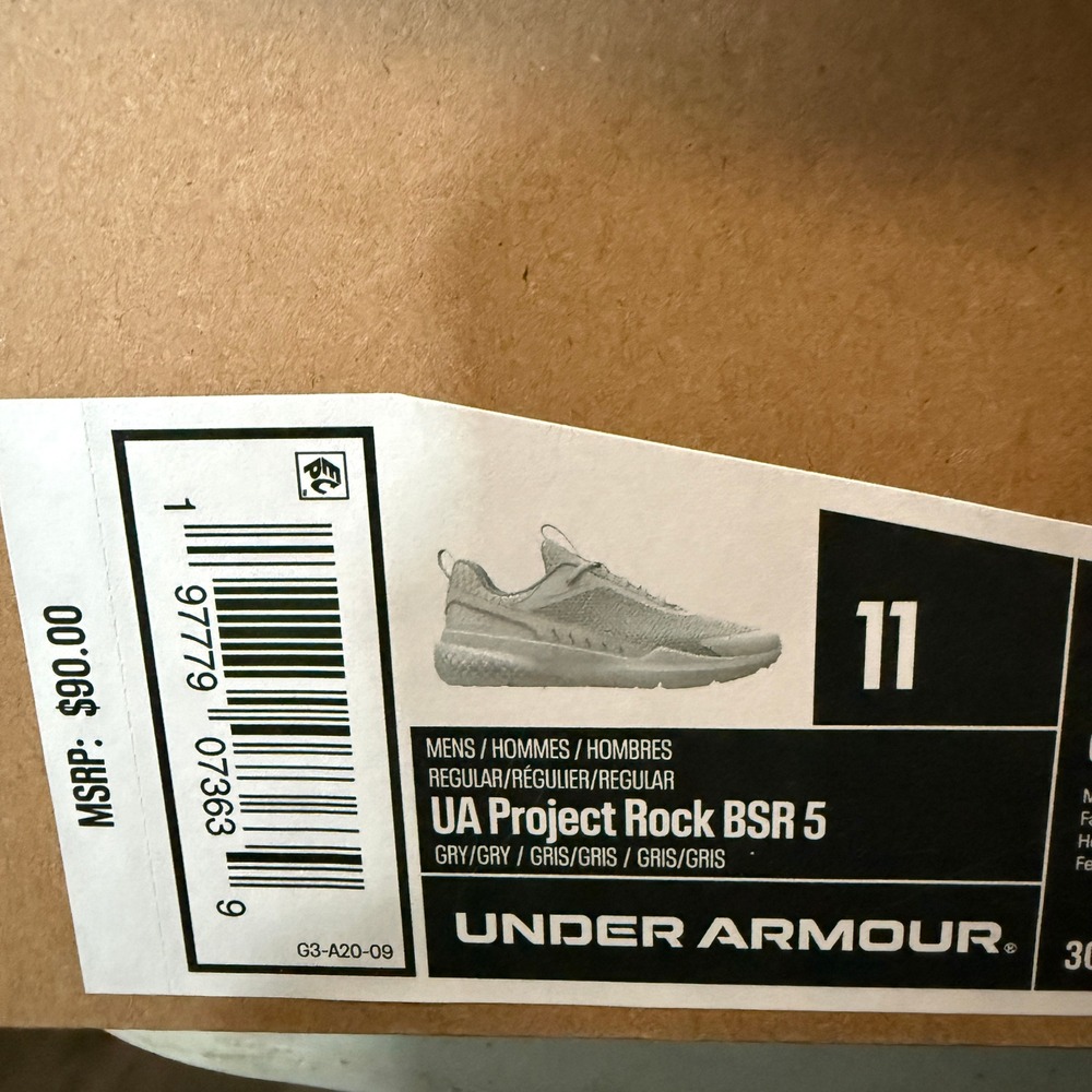 Under Armour Project Rock BSR 5 Mens Training Shoes Grey 3027363-101 Size 11 - Picture 2 of 8